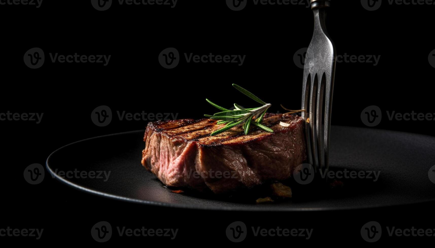 gegrild steak Aan bord, fijnproever maaltijd, dichtbij omhoog van gekookt filet gegenereerd door ai foto