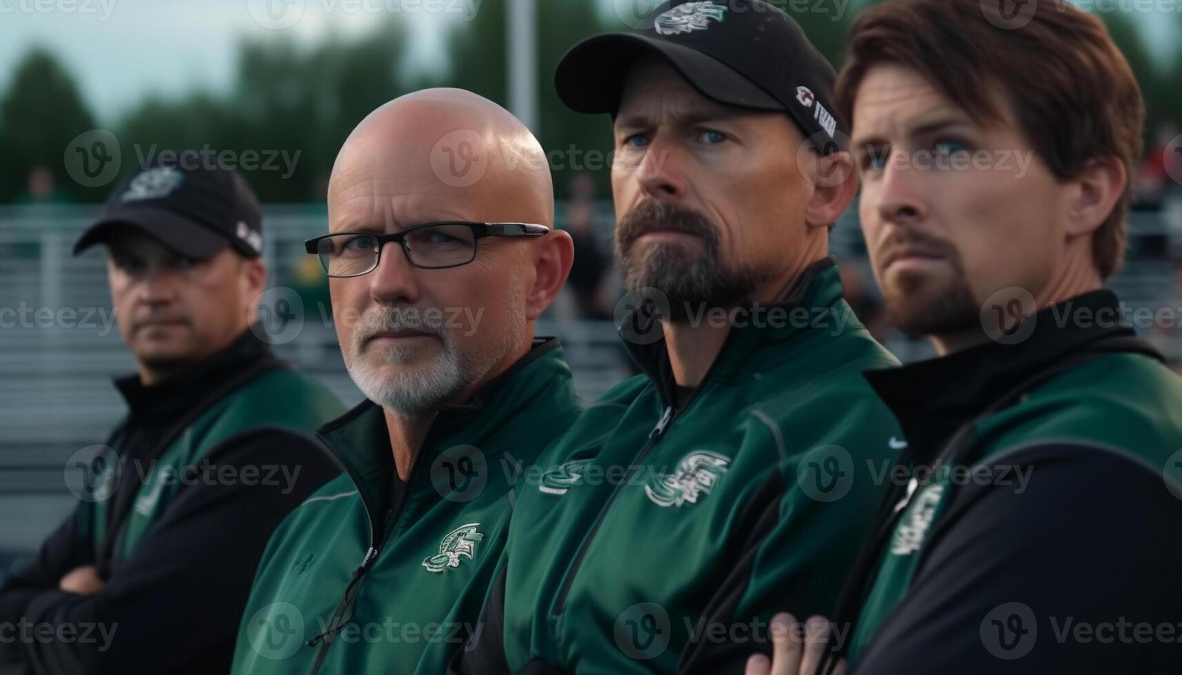 een groep van mannen in uniformen werken samen buitenshuis gegenereerd door ai foto