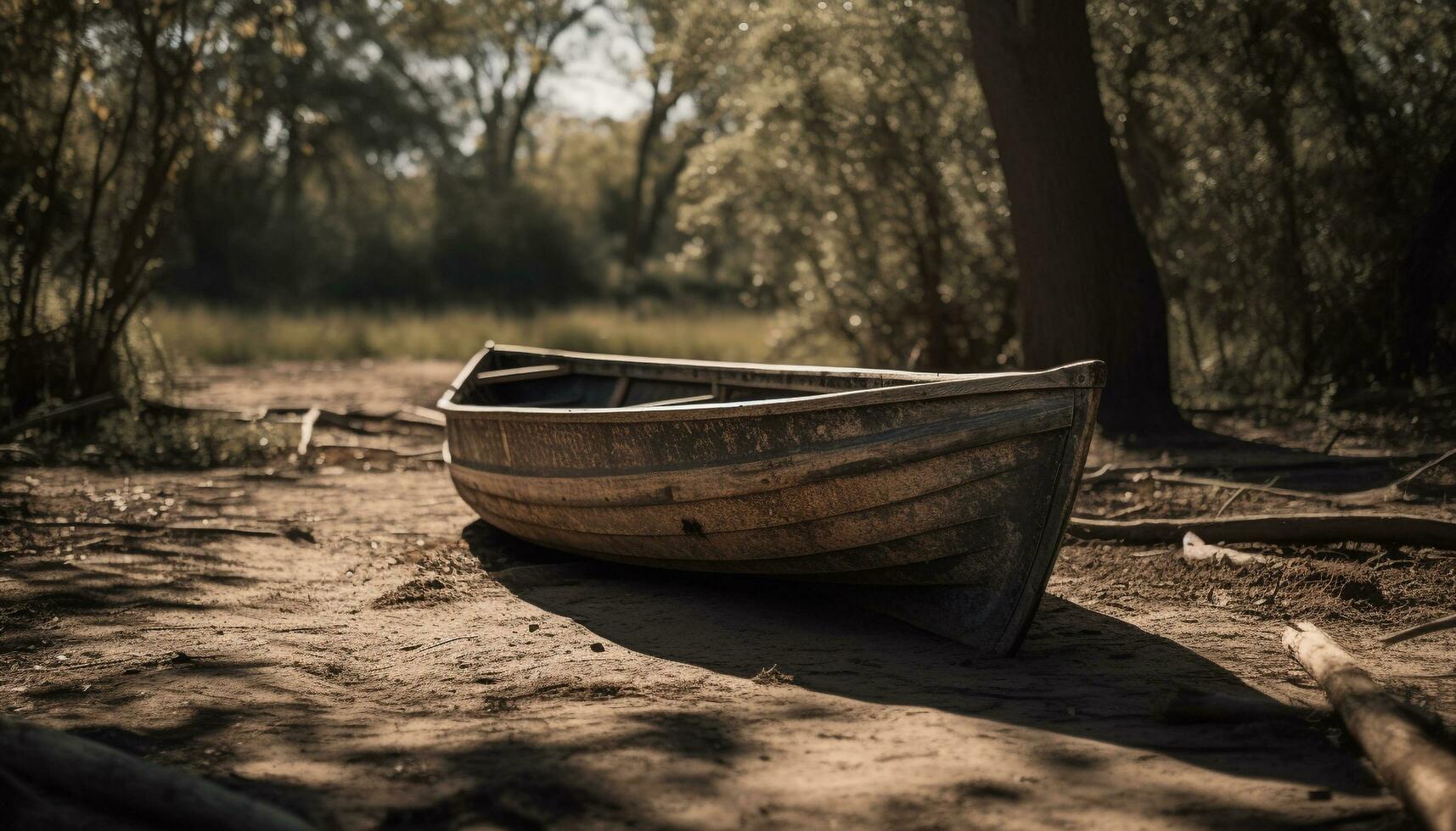 rustig tafereel van een oud roeiboot Aan een rustiek meer gegenereerd door ai foto