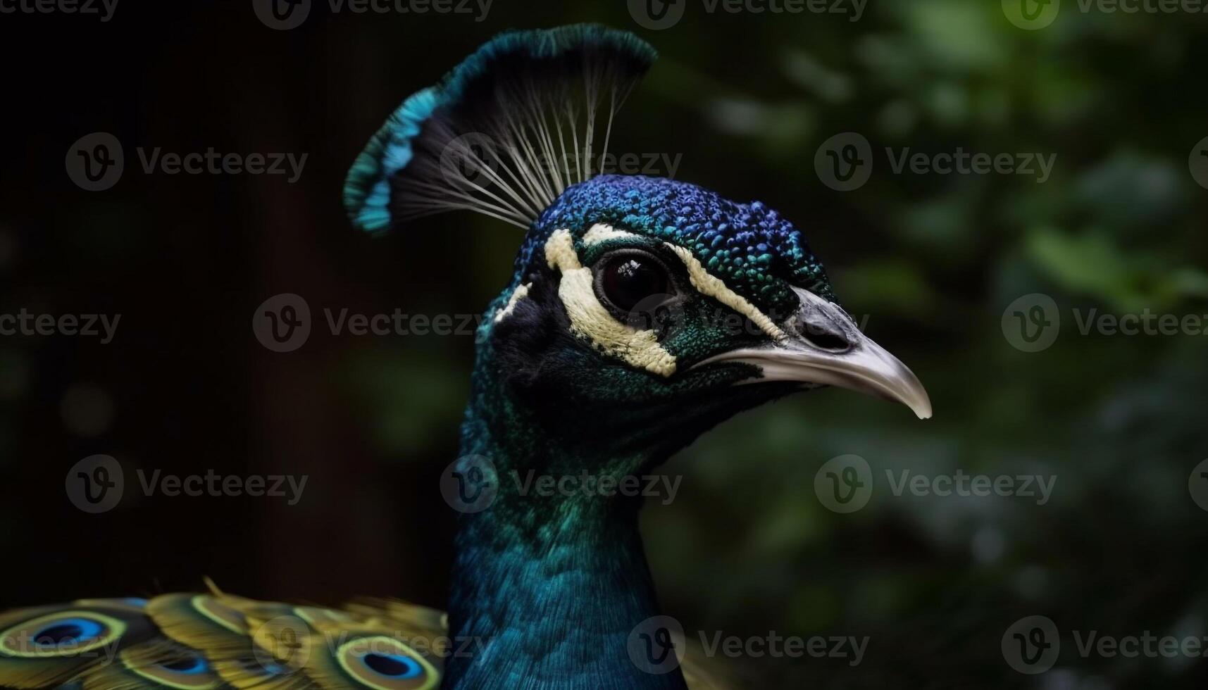 majestueus Pauw wordt weergegeven levendig kleuren in natuur elegant schoonheid gegenereerd door ai foto