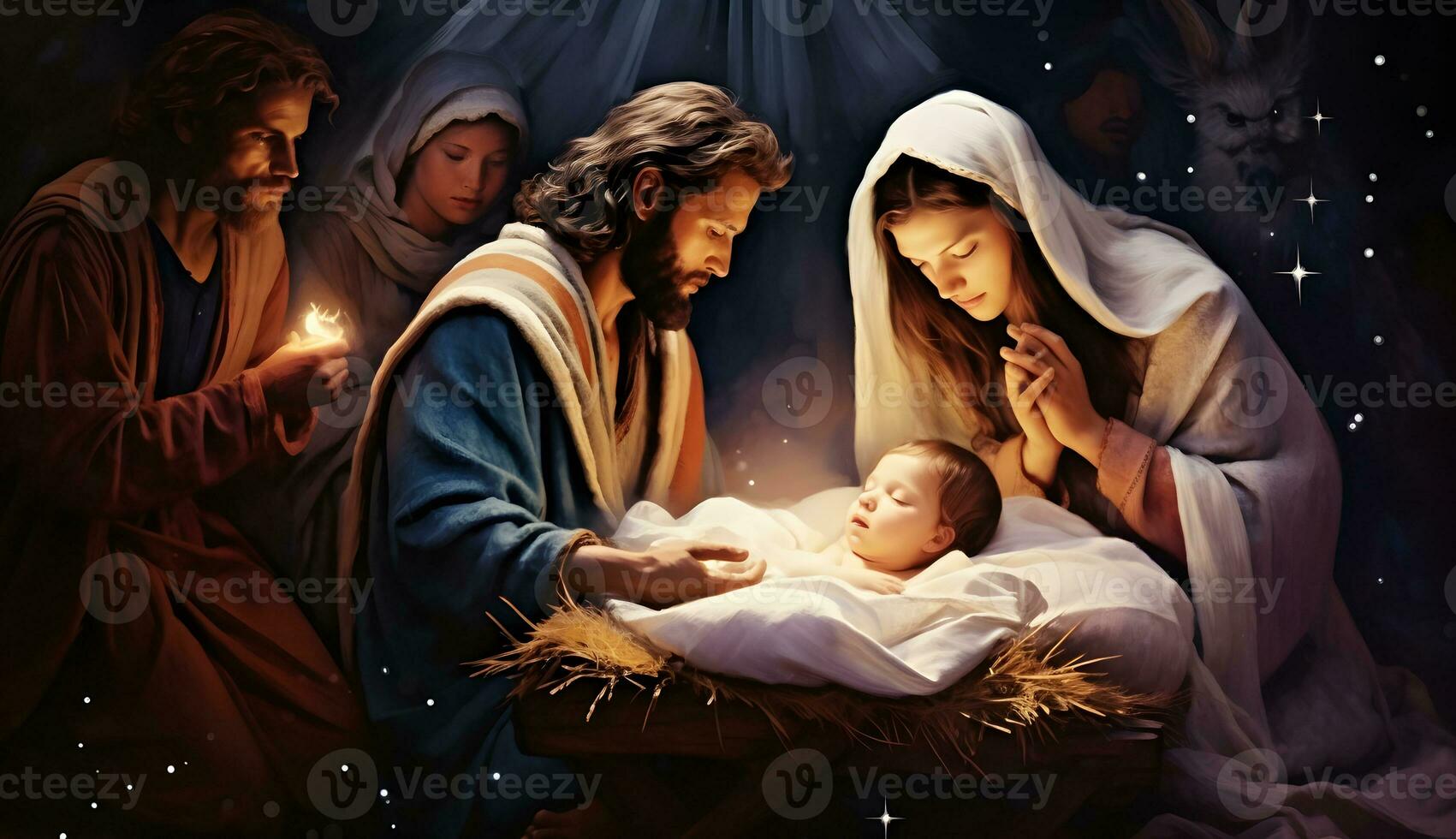 tafereel van de geboorte van Jezus. Kerstmis geboorte tafereel. foto
