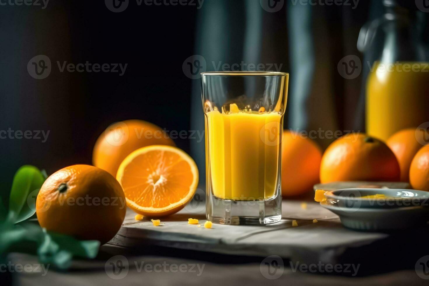 verfrissend oranje sap met vers rijp sinaasappels - generatief ai foto