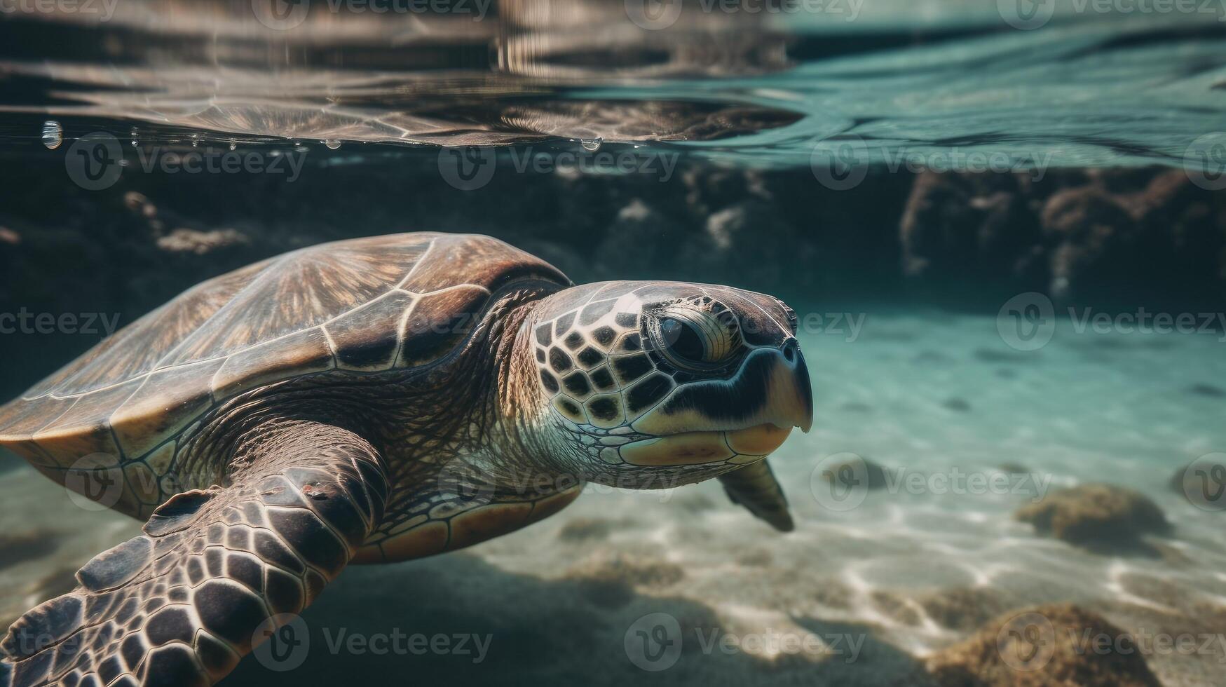 schildpadden zwemmen onder de zee ai generatief foto