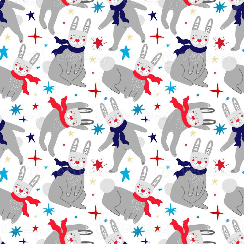 naadloos patroon met konijnen in sjaals foto