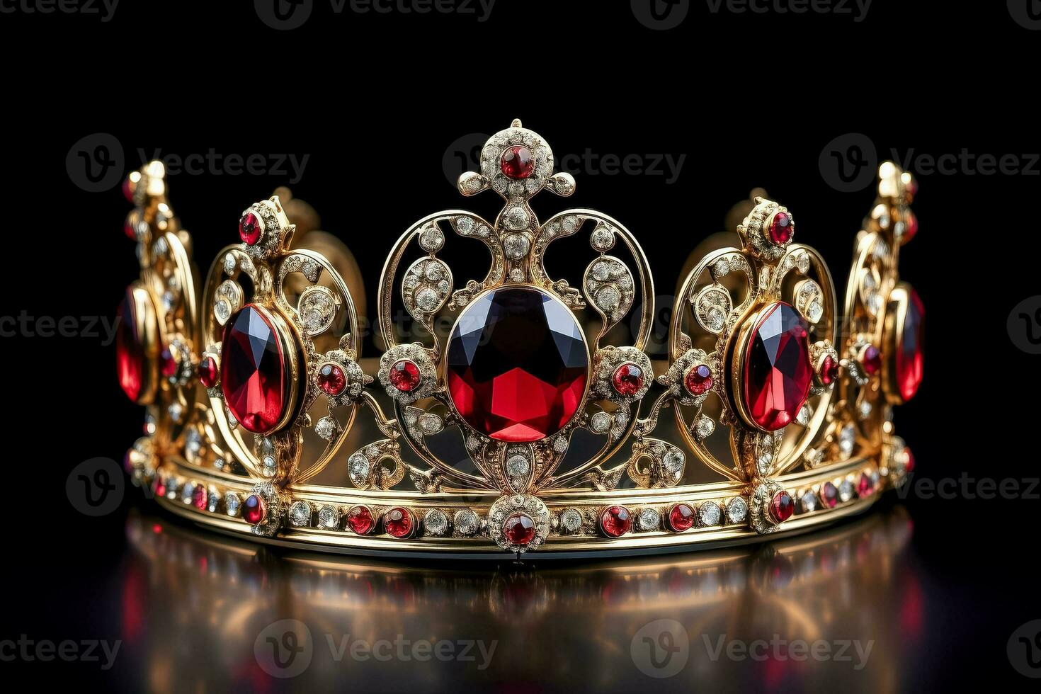 geïsoleerd goud kroon met rood juwelen beeltenis een middeleeuws ontwerp geplaatst Aan een wit achtergrond foto