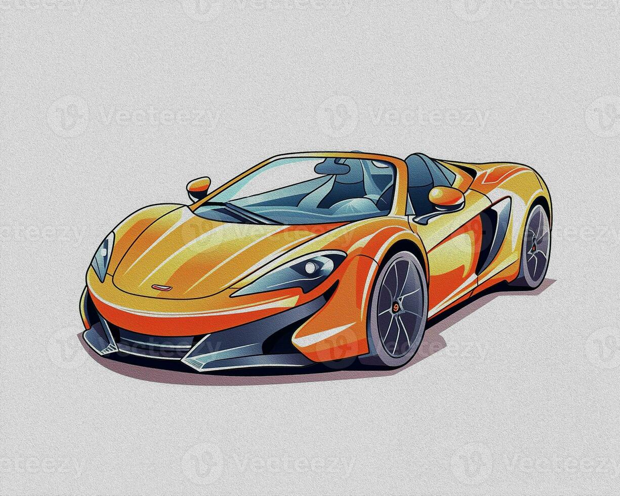tekenfilm oranje sport auto Aan een wit achtergrond. foto