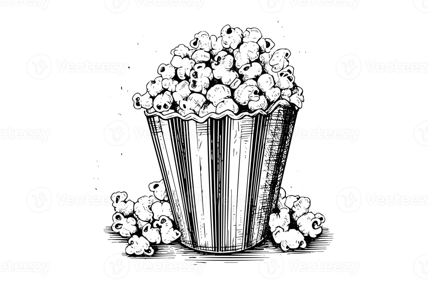 popcorn explosie gravure inkt vector illustratie , lijn kunst. foto