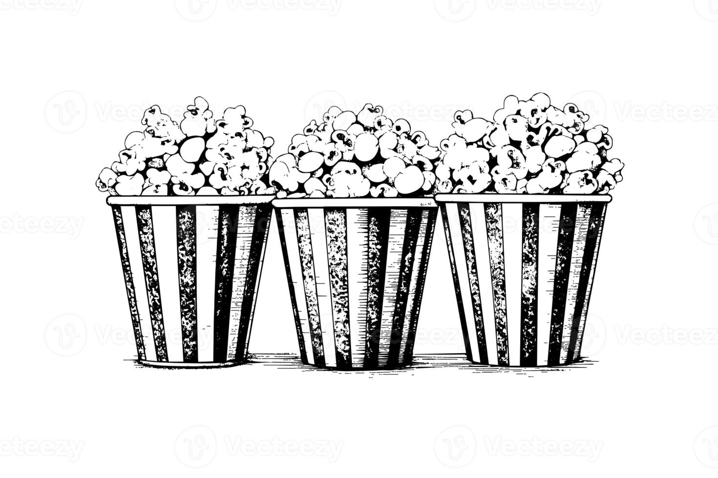 reeks dozen van popcorn gravure inkt vector illustratie , lijn kunst. foto