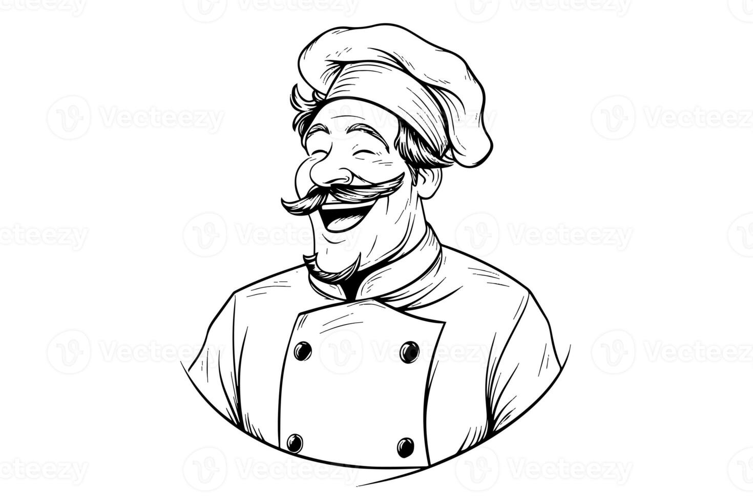 smiley chef in een hoed gravure stijl vector illustratie. foto