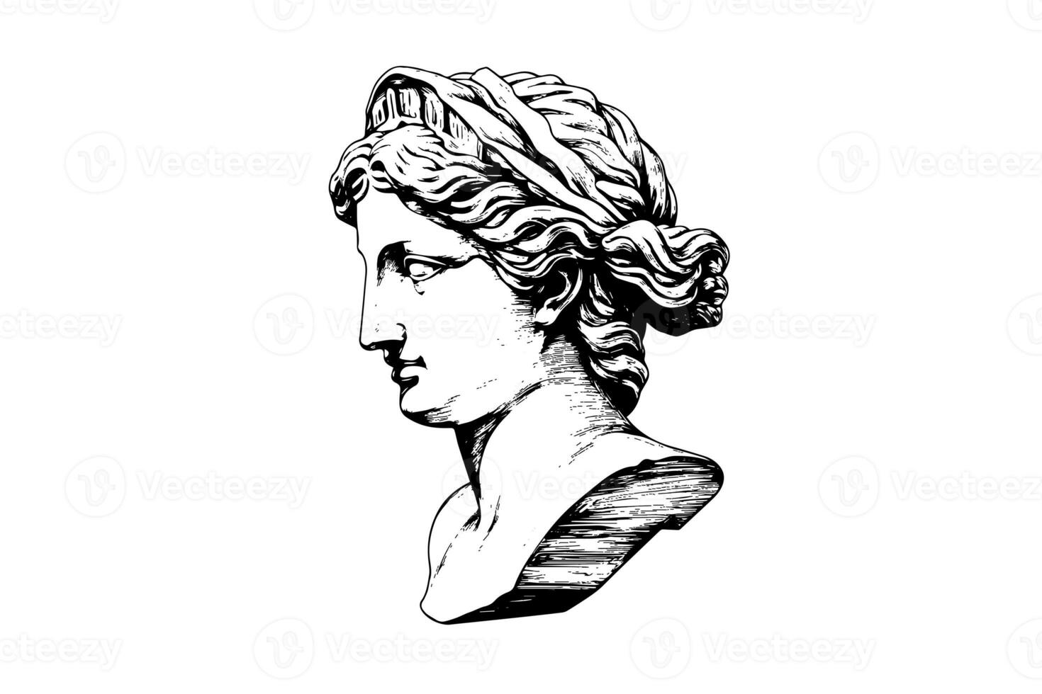 antiek standbeeld hoofd van Grieks beeldhouwwerk schetsen gravure stijl vector illustratie. foto