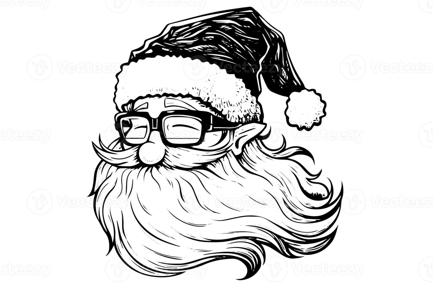 de kerstman claus hoofd in een hoed schetsen hand- getrokken in gravure stijl vector illustratie. foto