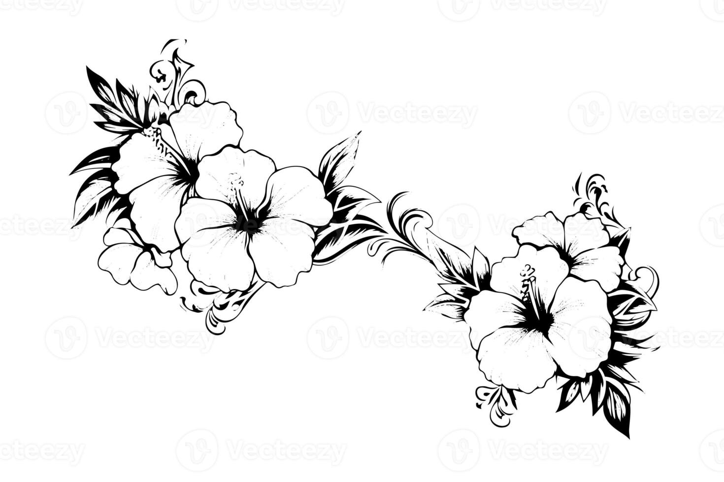 hibiscus bloemen in een wijnoogst houtsnede gegraveerde etsen stijl. vector illustratie. foto