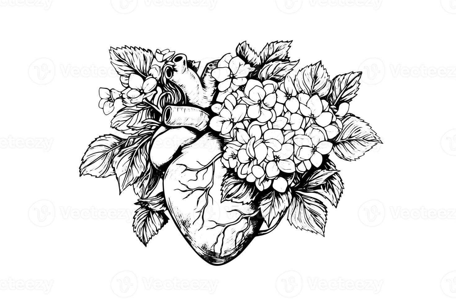 Valentijn dag kaart wijnoogst illustratie. bloemen anatomisch hart. vector illustratie. foto