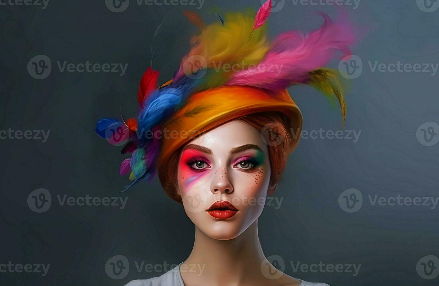 kleurrijk hoed vrouw portret. genereren ai foto