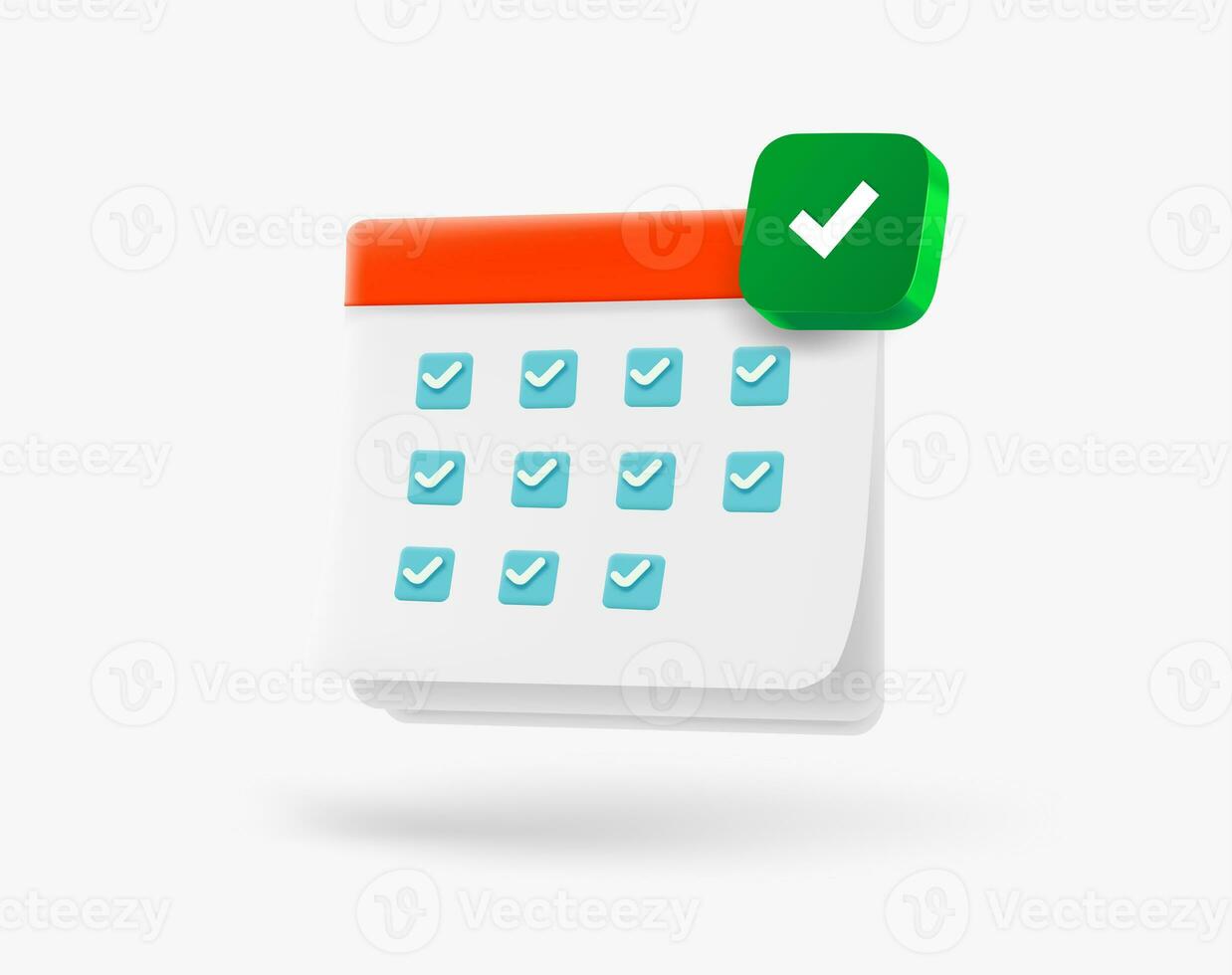 papier kalender met groen vinkje. 3d vector icoon foto