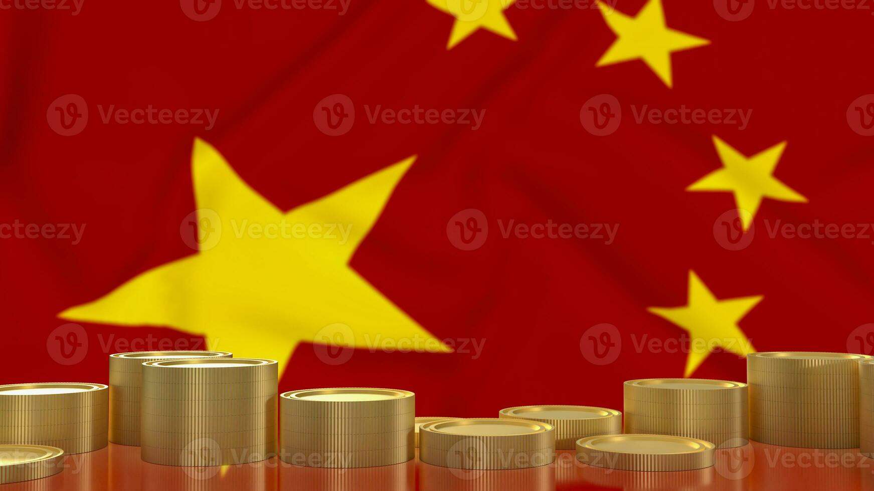 de goud munten Aan Chinese vlag voor bedrijf concept 3d renderen foto