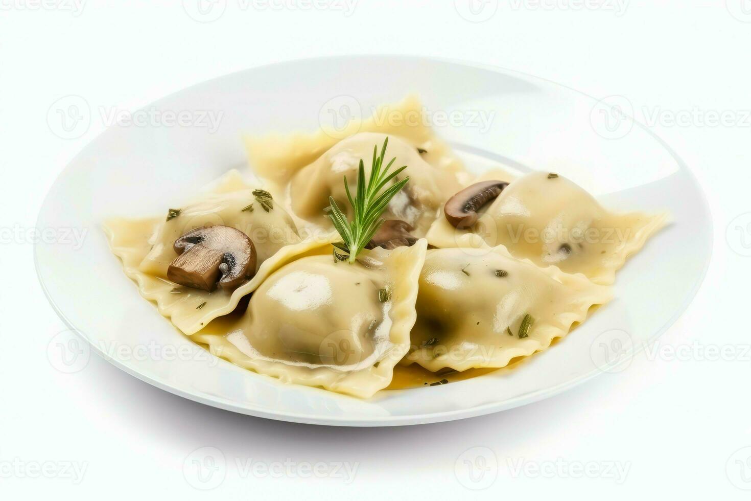 bord paddestoel ravioli gerecht. genereren ai foto