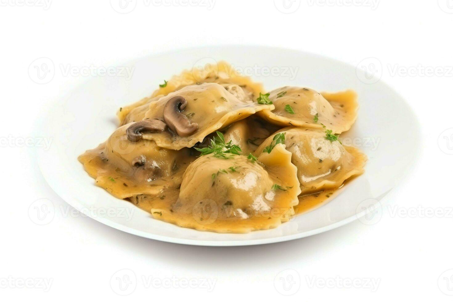 bord paddestoel ravioli. genereren ai foto