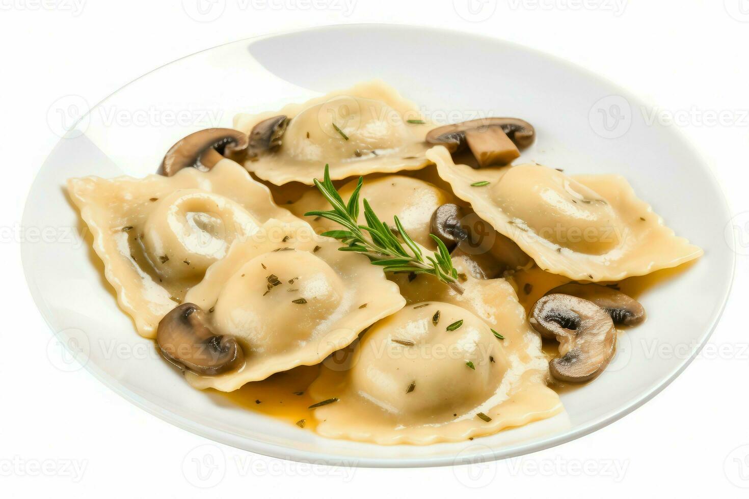 bord paddestoel ravioli voedsel. genereren ai foto