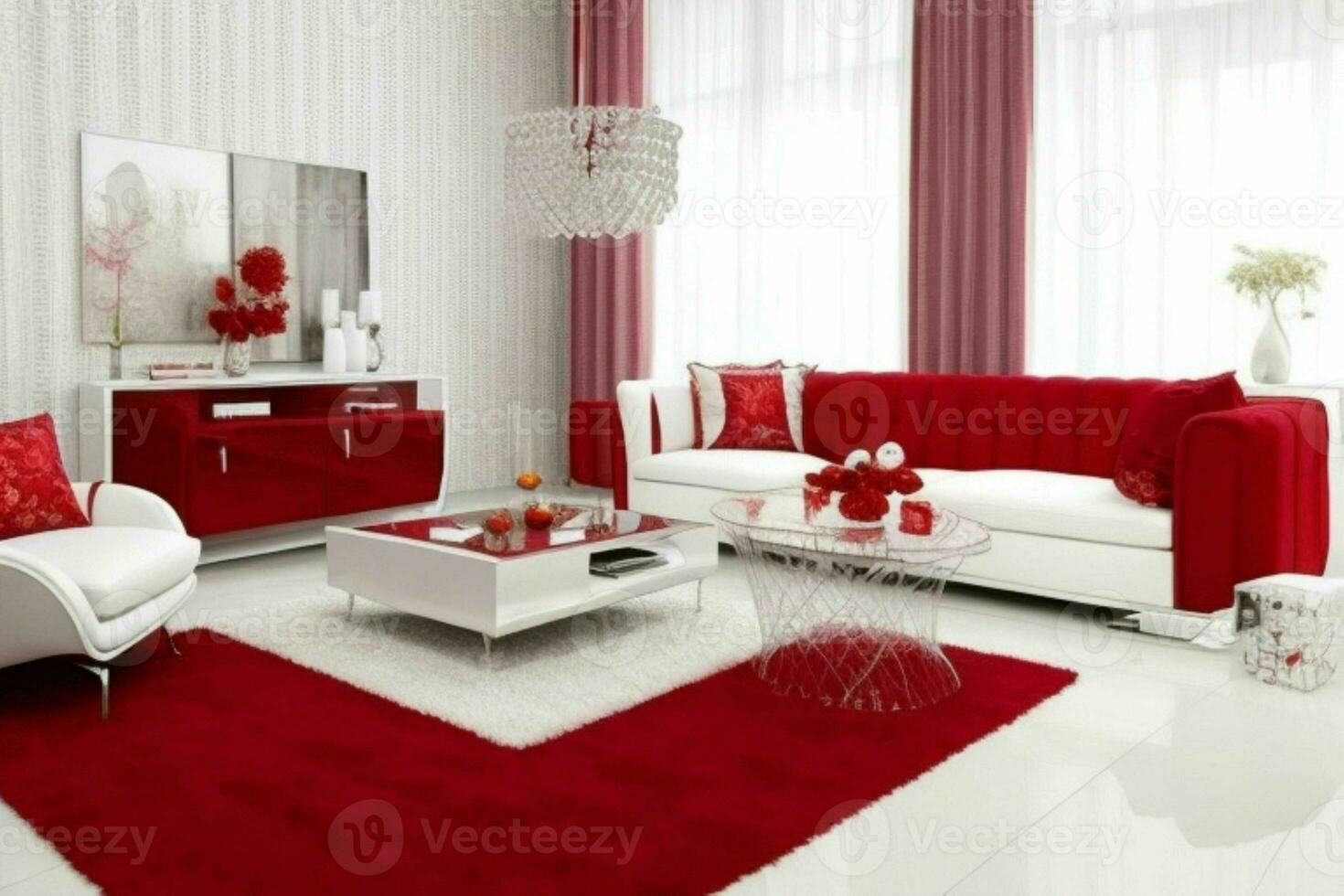 modern leven kamer ontwerp met comfortabel sofa en elegant decoratie foto