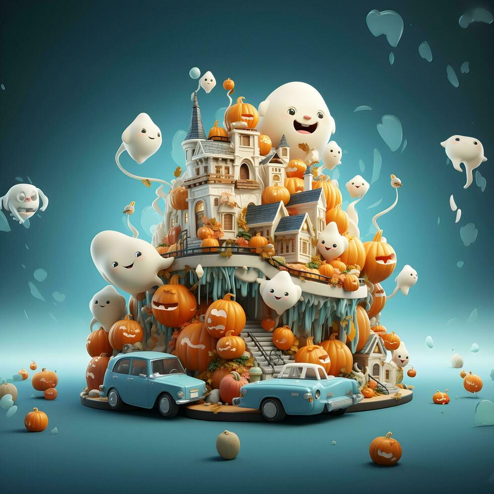 halloween pompoen 3d voorwerp achtergrond illustratie oranje viering vakantie generatief. foto