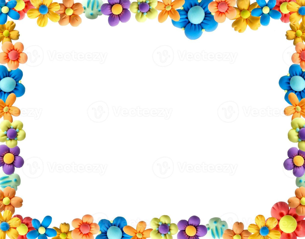 helder achtergrond kader met wit achtergrond. pastel bloemen gemaakt van zacht plasticine. geïsoleerd gorizontaal illustratie foto