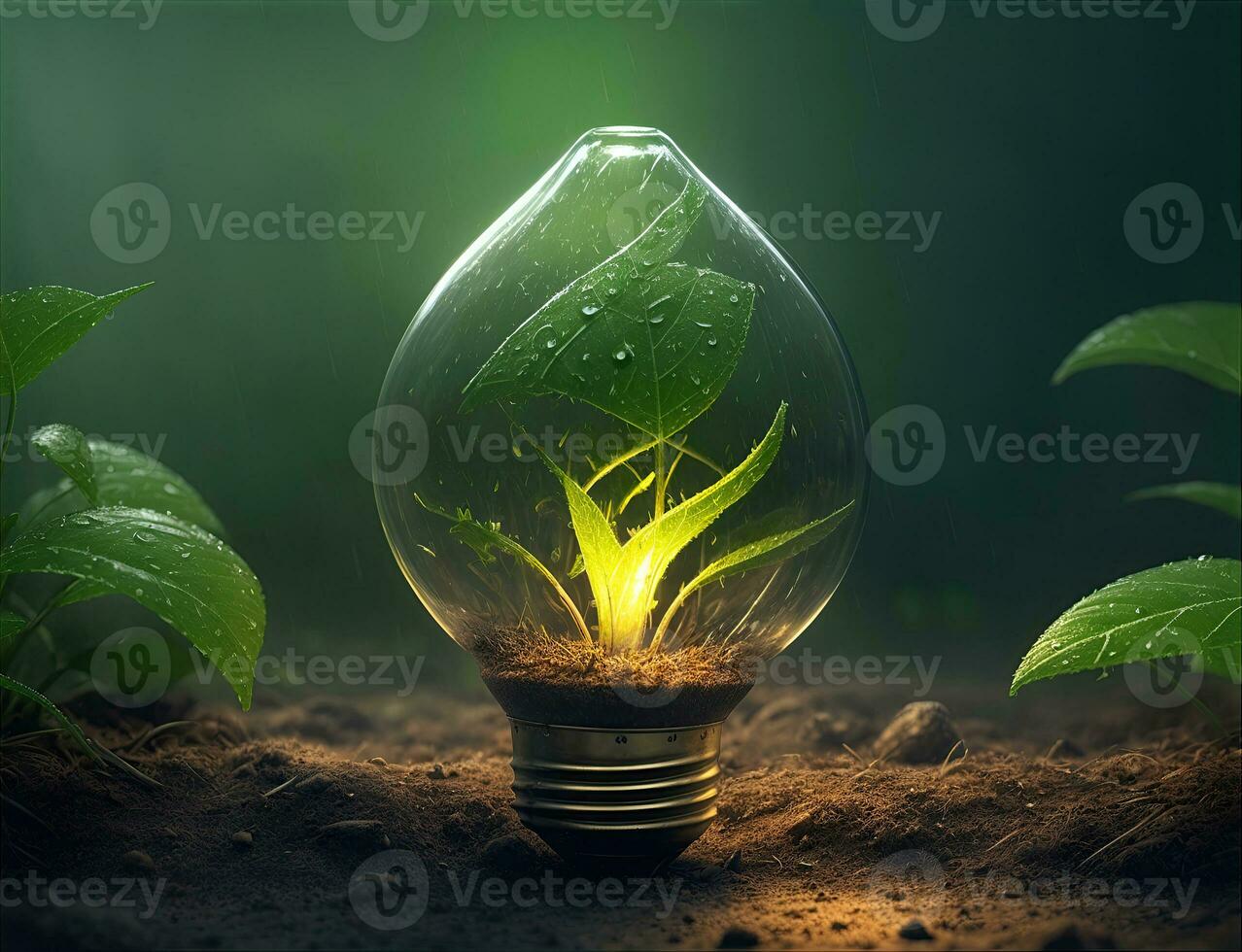 groen concept groen licht lamp met groen leven en omgeving foto