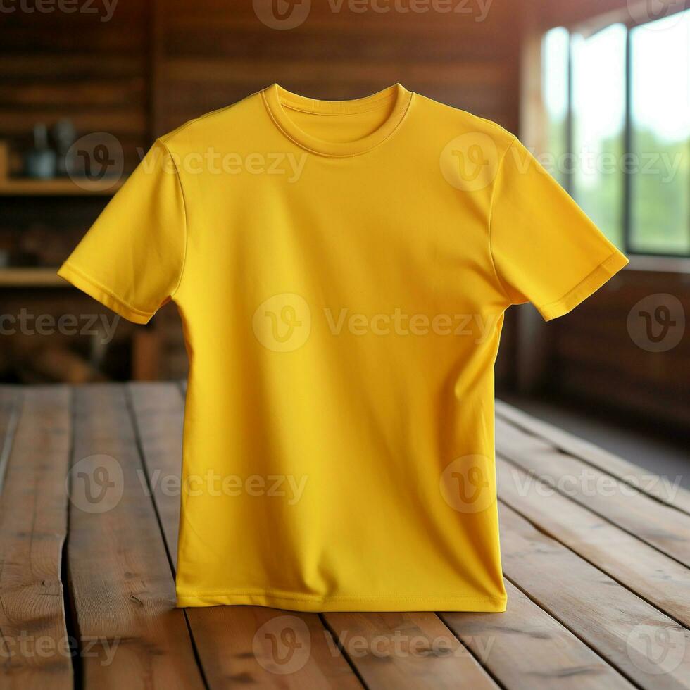 ai generatief hoog kwaliteit blanco t-shirt in geel kleur, perfect naar creëren mockup voorbeeld foto