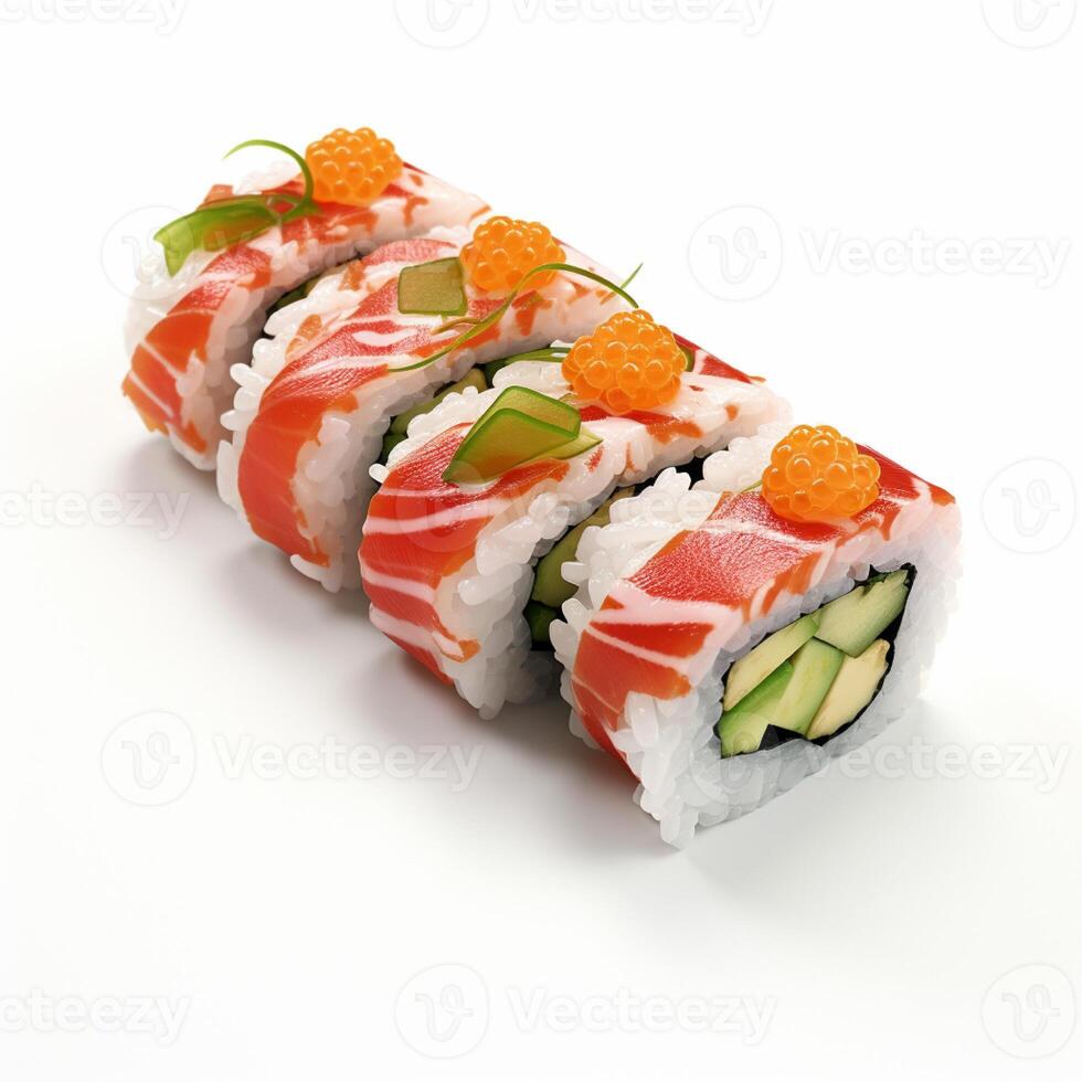 ai generatief hoog kwaliteit van 3d stijl ontwerp van futomaki sushi met wit achtergrond foto