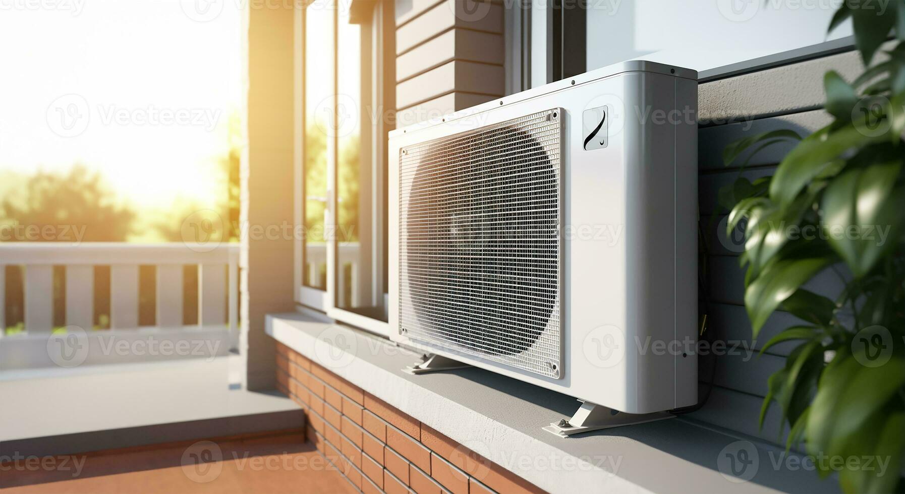 lucht bron warmte pomp geïnstalleerd in een woon- gebouw. ai gegenereerd foto