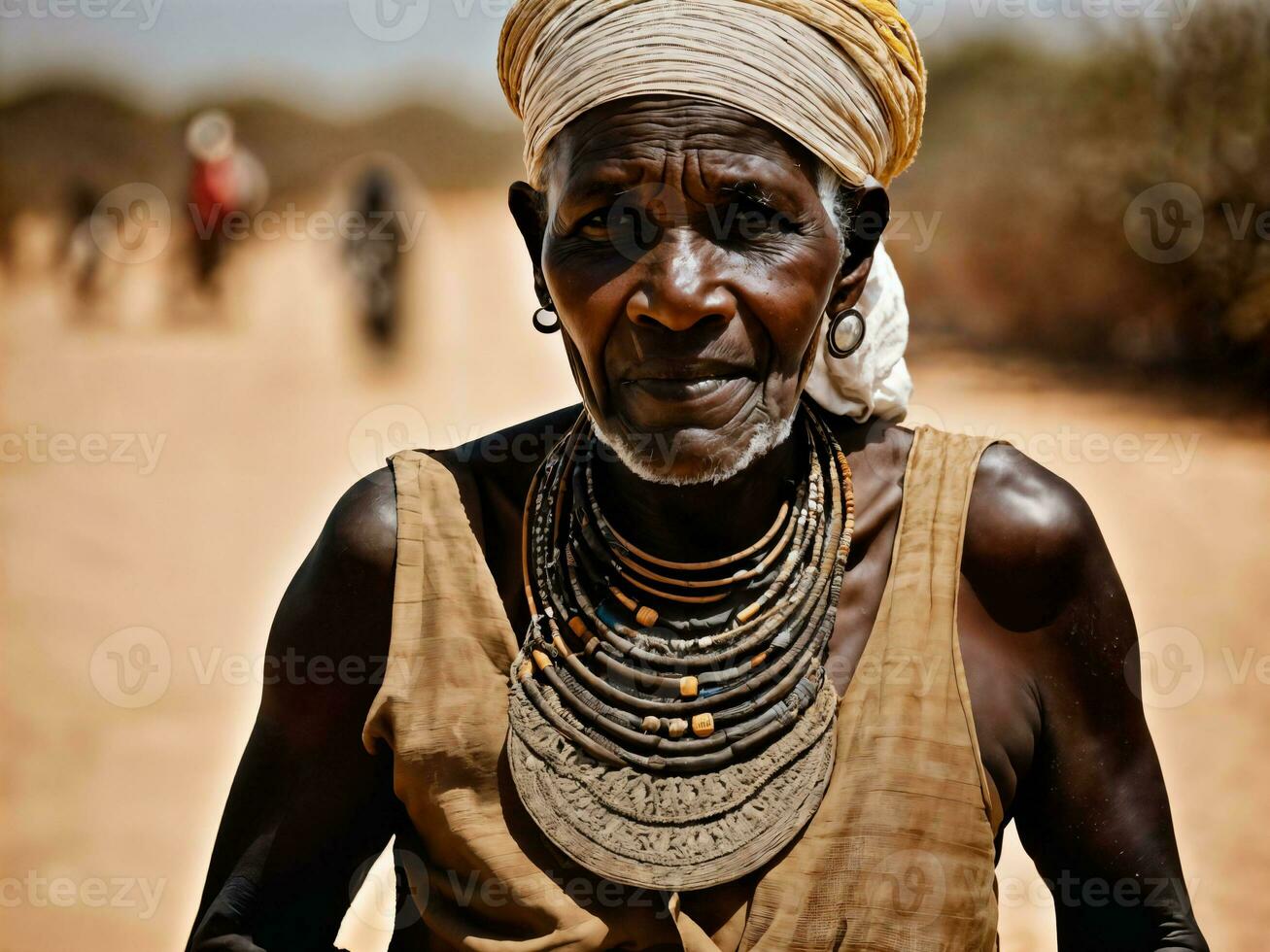 foto van Afrikaanse oud mensen tribal krijgers met schild, generatief ai