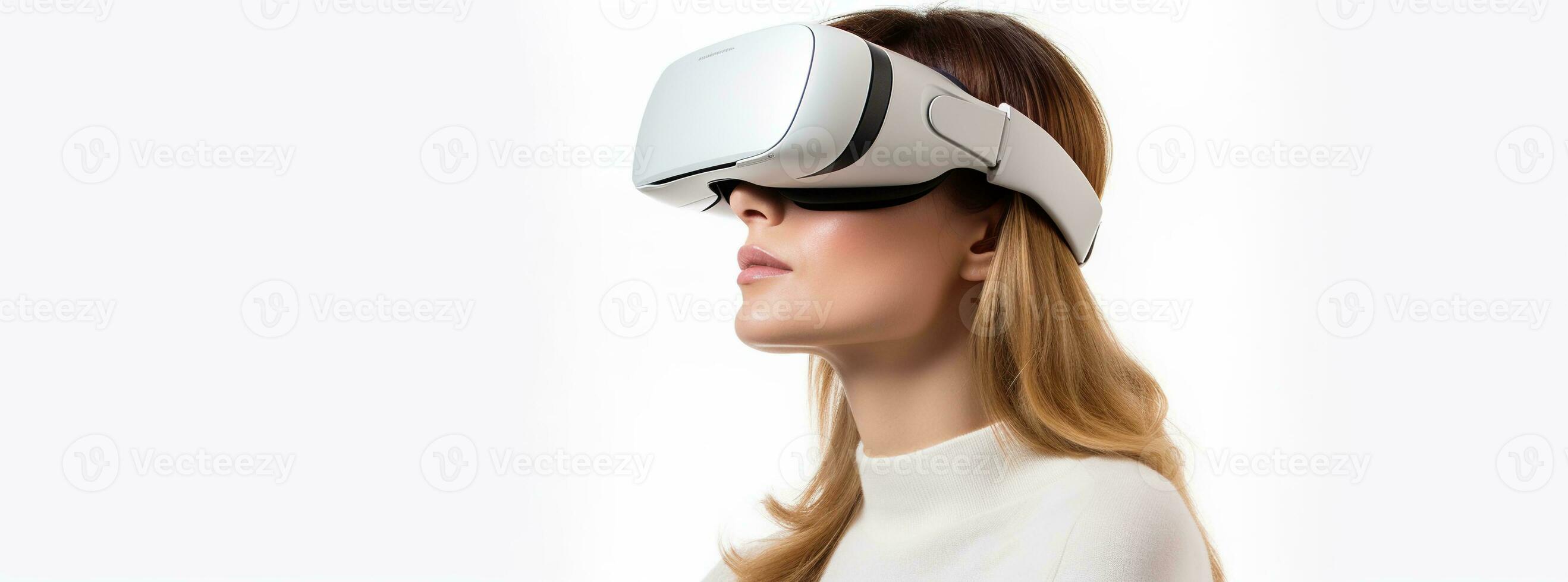 illustratie van een persoon vervelend een virtueel realiteit vr koptelefoon, ai gegenereerd. foto