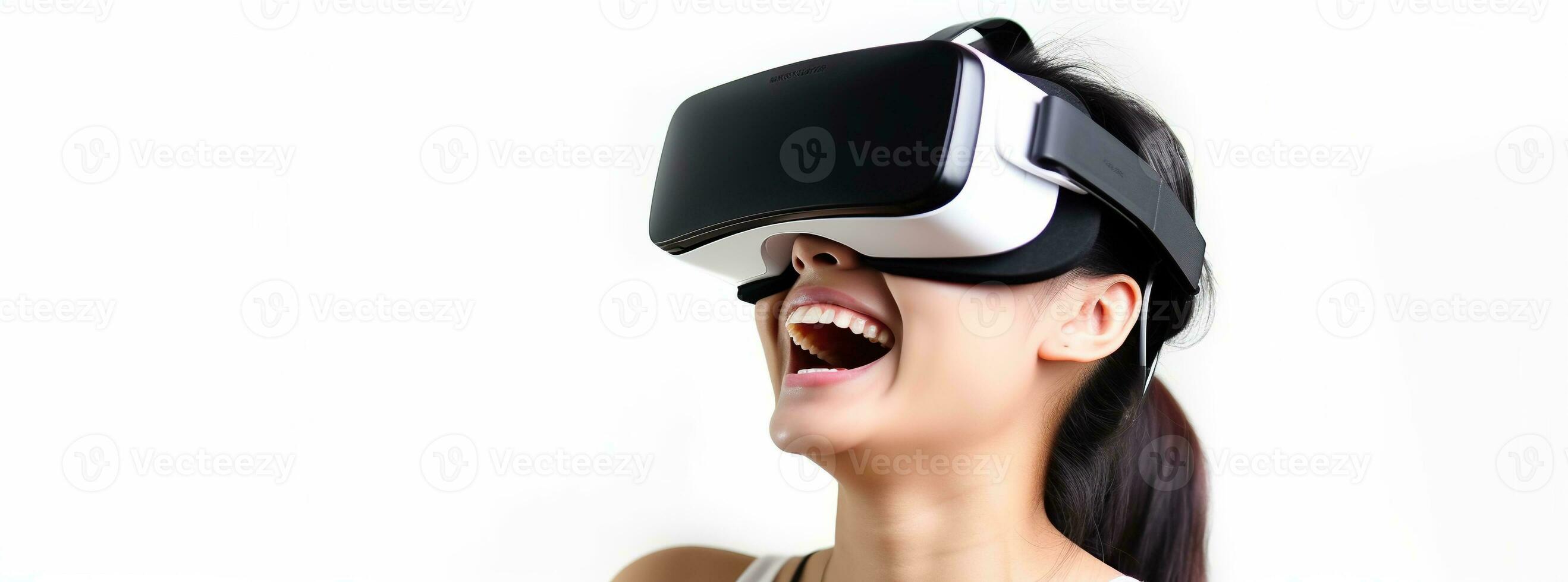 illustratie van een persoon vervelend een virtueel realiteit vr koptelefoon, ai gegenereerd. foto