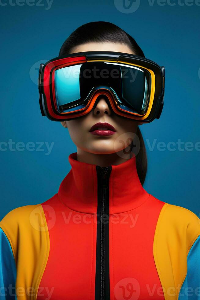 illustratie van een mode portret vervelend een virtueel realiteit vr hoofdtelefoon. ai gegenereerd. foto