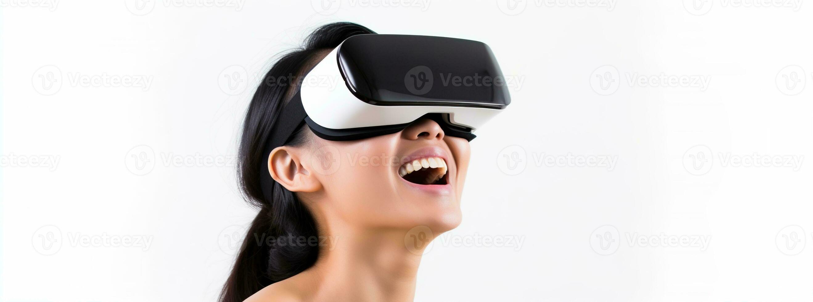 illustratie van een persoon vervelend een virtueel realiteit vr koptelefoon, ai gegenereerd. foto