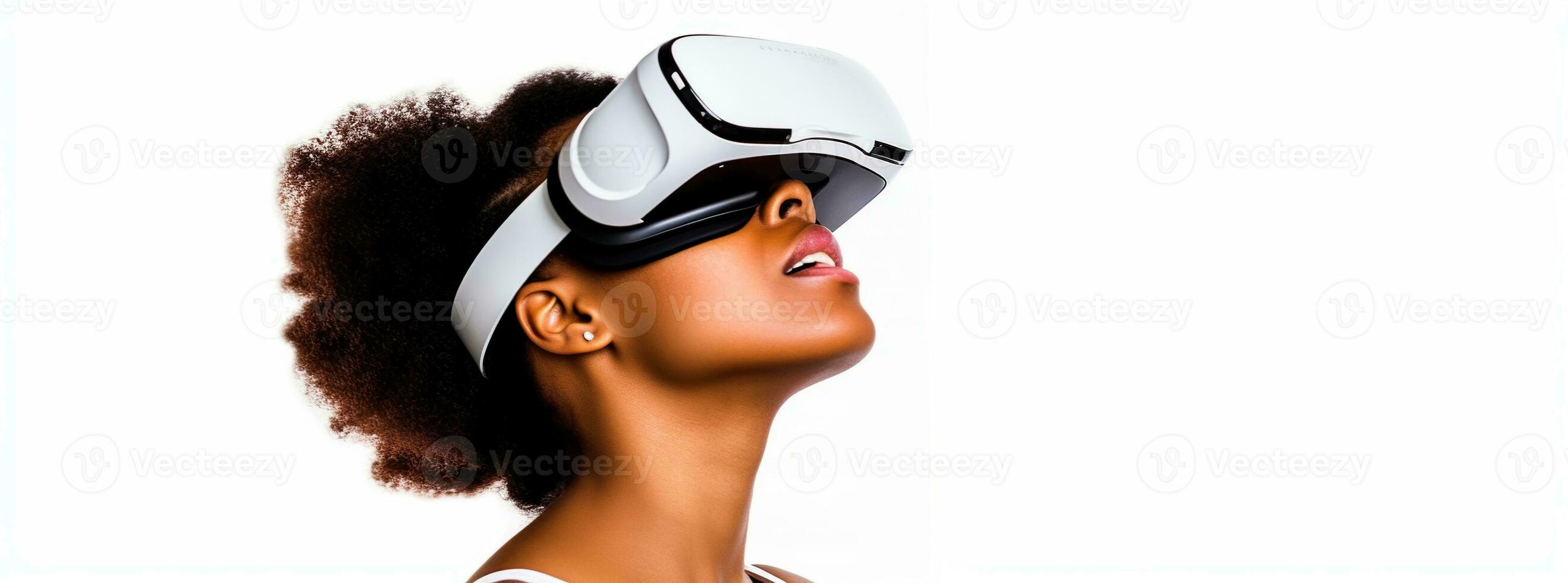 illustratie van een persoon vervelend een virtueel realiteit vr koptelefoon, ai gegenereerd. foto