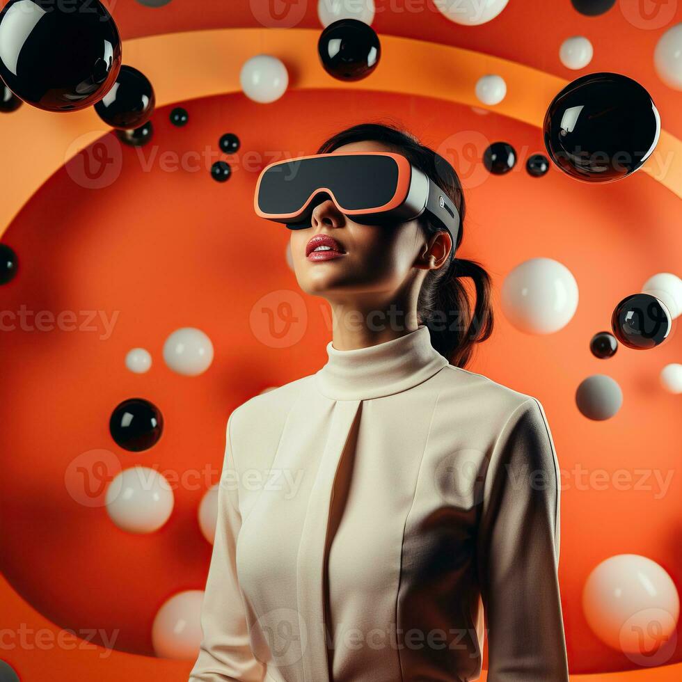 illustratie van een persoon vervelend een virtueel realiteit vr koptelefoon, ai gegenereerd. foto