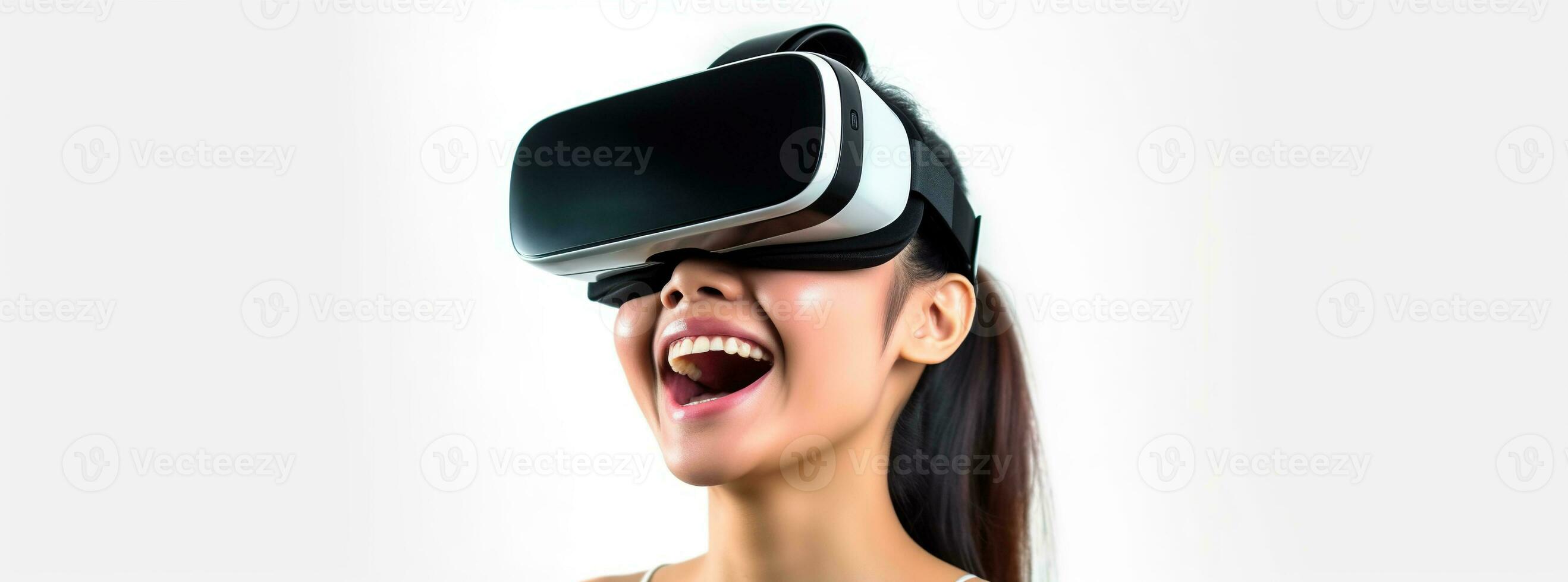 illustratie van een persoon vervelend een virtueel realiteit vr koptelefoon, ai gegenereerd. foto