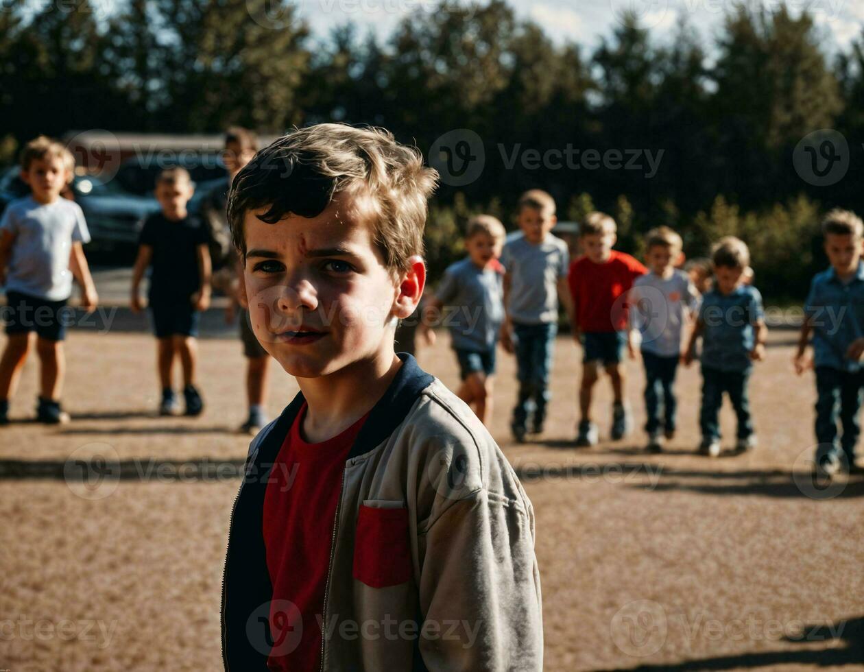 foto groep van jongen wezen gepest met wond en bloed in de bende, generatief ai