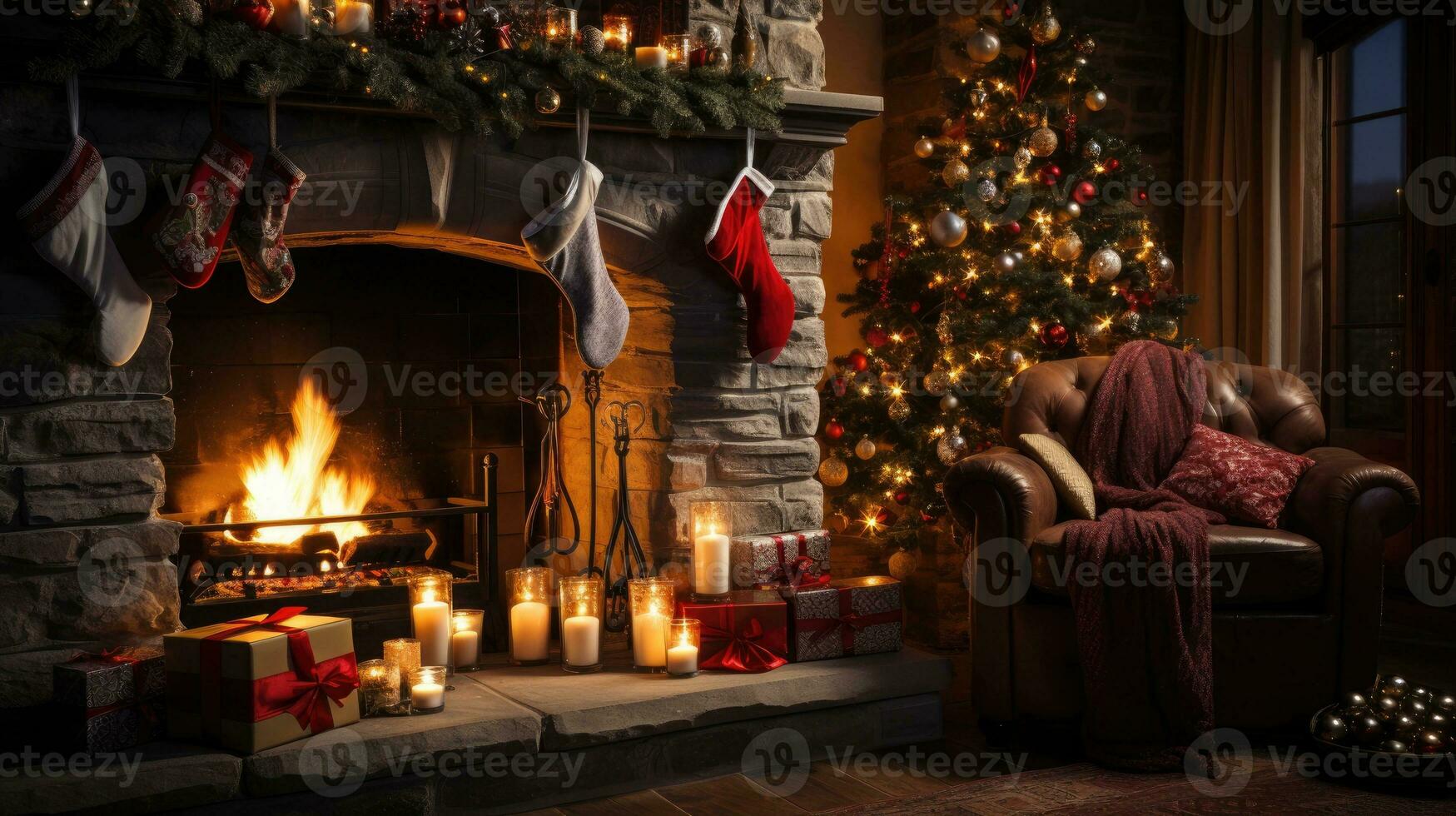 Kerstmis decoratie Bij huis. generatief ai foto