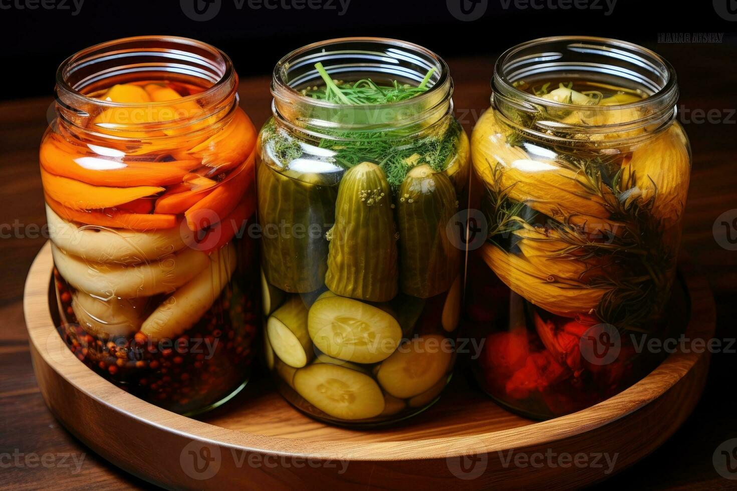 gepekeld groenten in glas potten foto