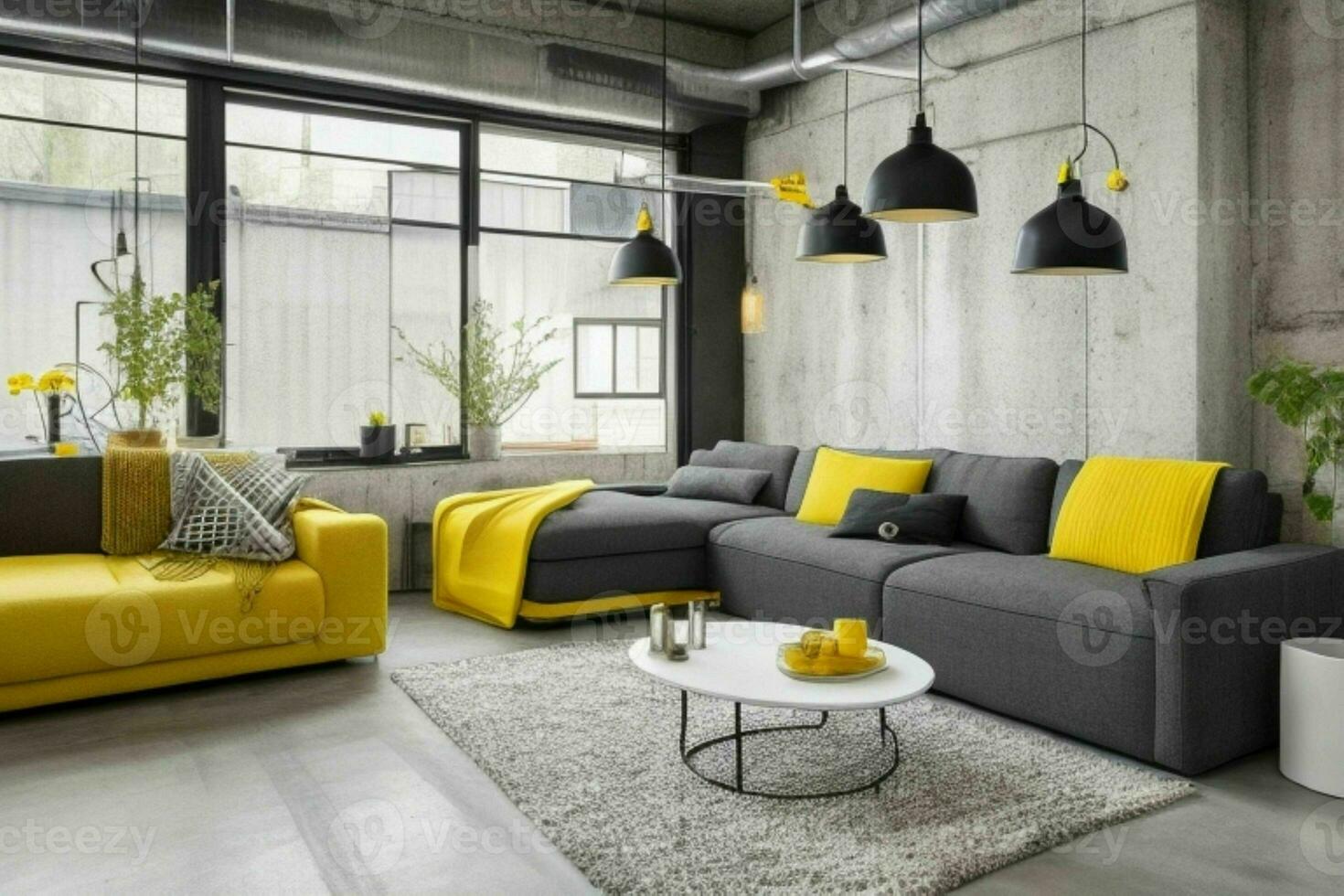 modern industrieel zolder leven kamer huis interieur. pro foto