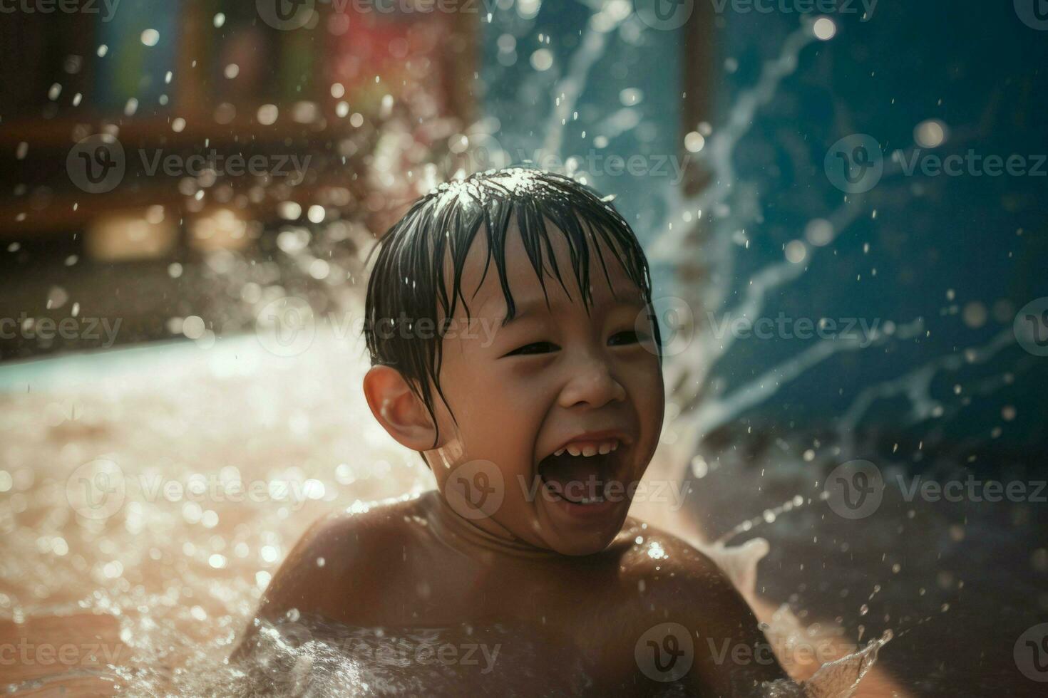 waterpark jongen nat. genereren ai foto