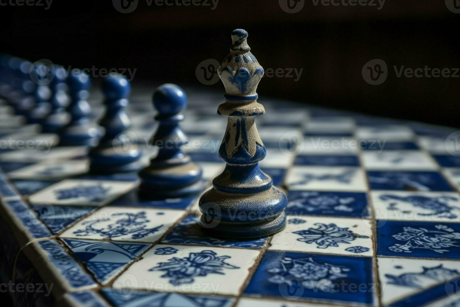 schaak azulejo blauw wit. genereren ai foto
