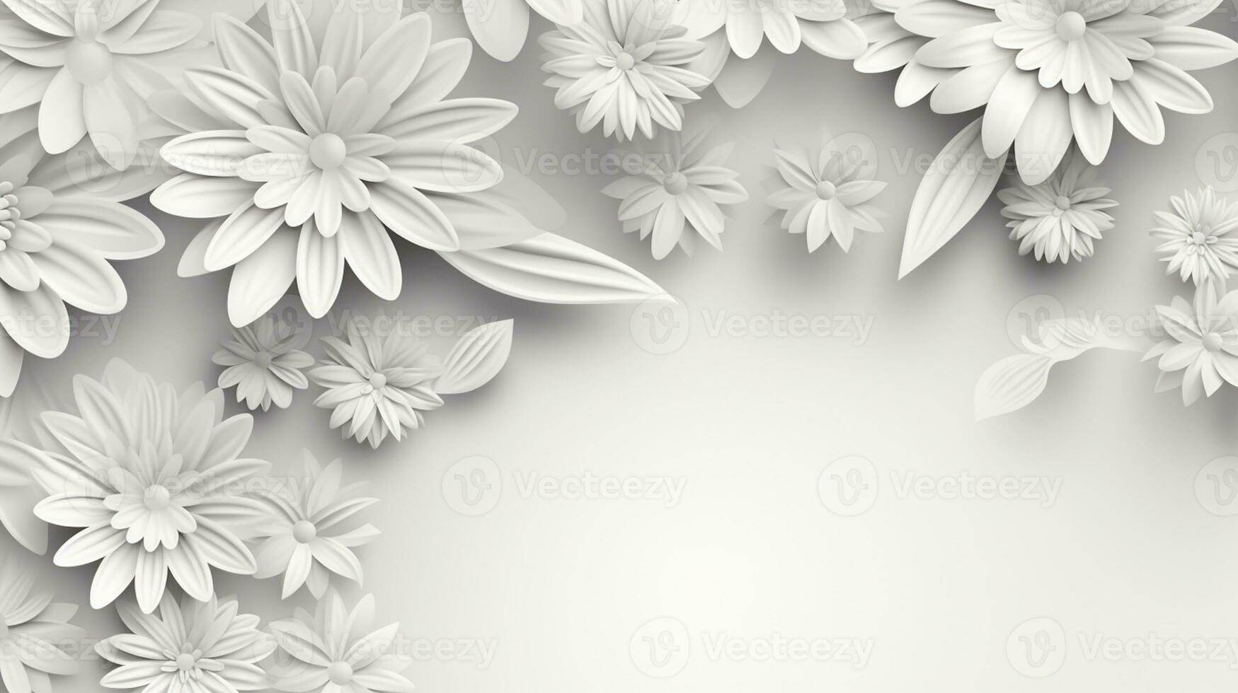 wit papier bloemen achtergrond, bruiloft decoratie, bruids boeket, groet kaart sjabloon, kopiëren ruimte, ai generatief foto