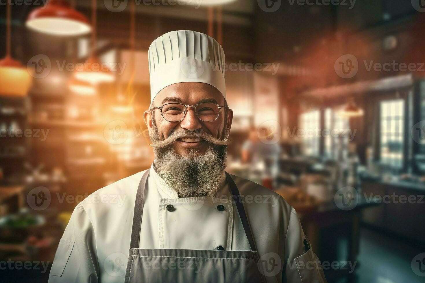 portret mannetje chef lachend. genereren ai foto