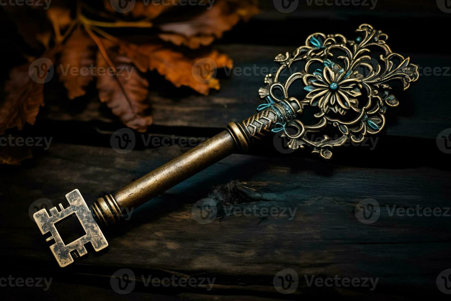 een wijnoogst sleutel met een spookachtig aura symboliseert de hal naar mysterieus achtervolgd huizen gedurende oktober foto