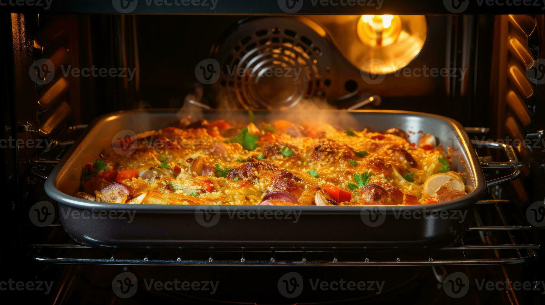kip biryani met rijst- en groenten in de oven foto