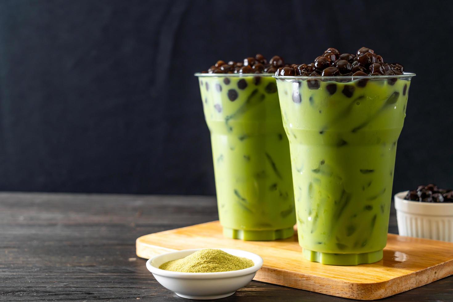 matcha groene thee latte met bubbel foto