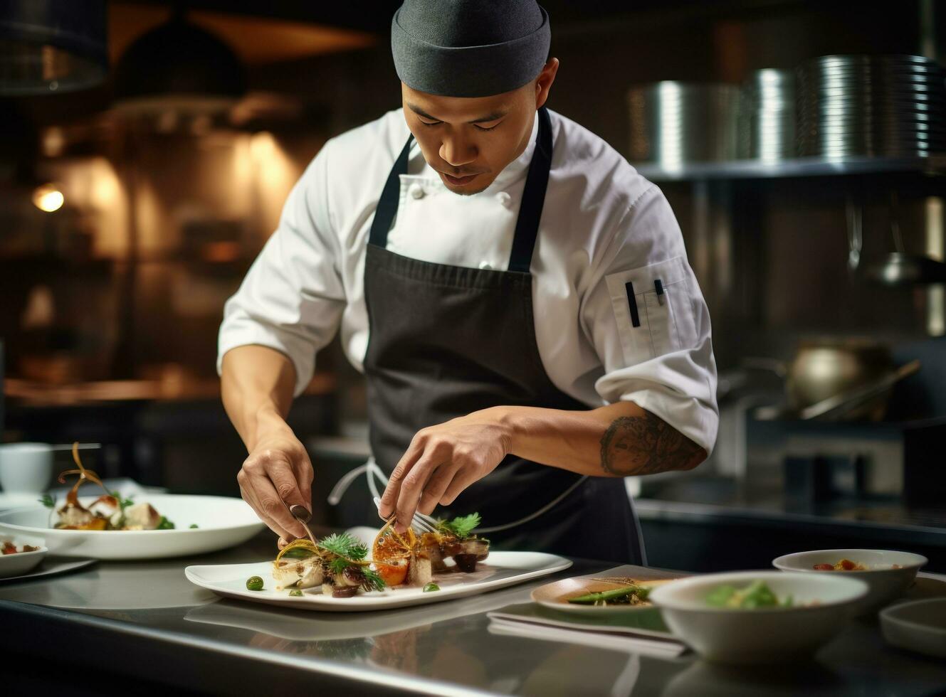 chef voorbereidingen treffen voedsel voor restaurant foto